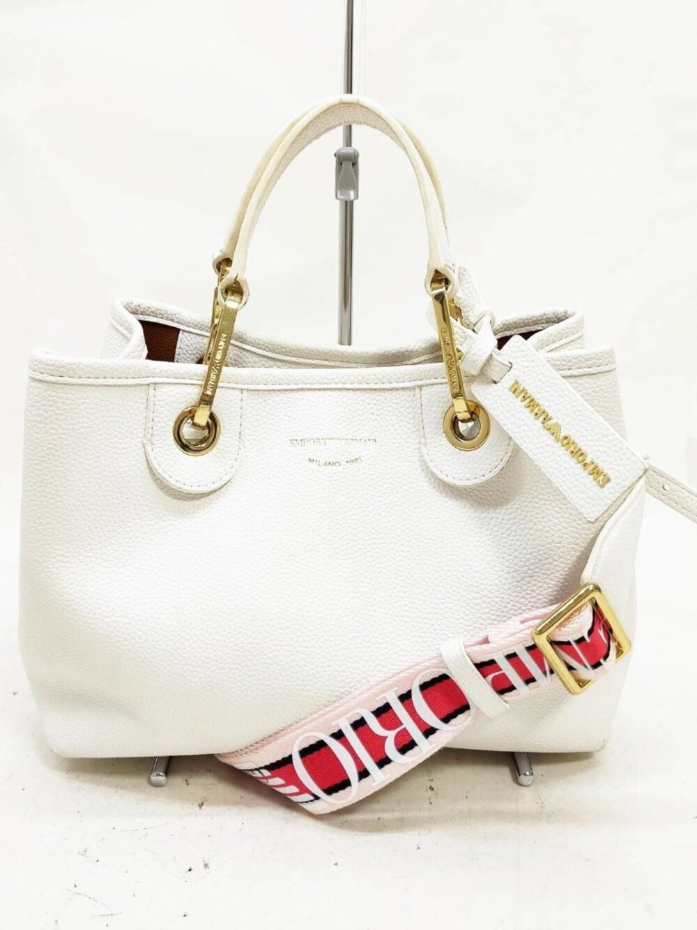 EMPORIO ARMANI Logo Strap Tote Bag w Removable Pouch